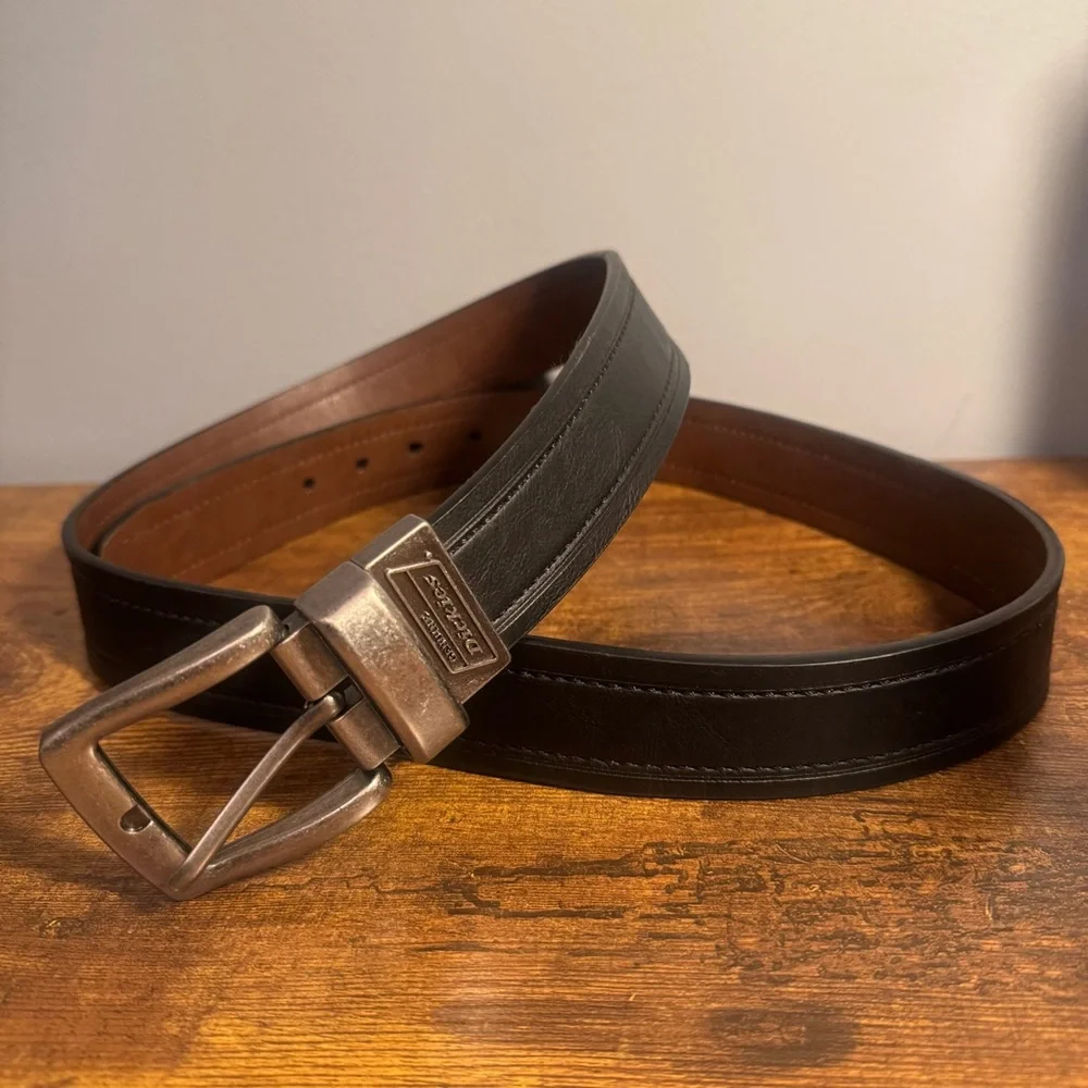 Dickies Genuine Leather Reversible Belt Black Brown Logo‎ Buckle Size L 40-42